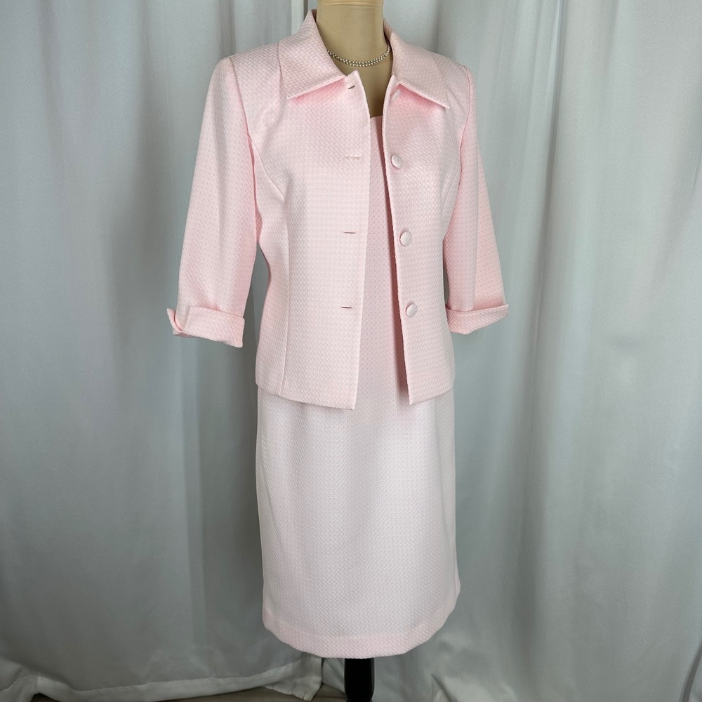 Jessica Howard Petite Pink 2 Piece Dress Jacket Set Size 6P Career Church READ